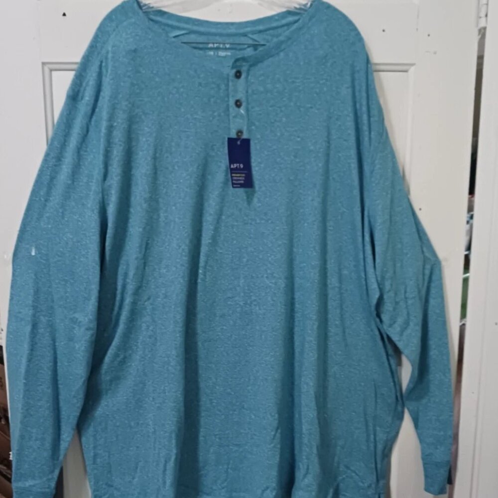 Apt 9 Mens Blue Long Sleeve Shirt Size 3XB Crewneck Shirt Big and Tall